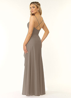 Azazie Naeem Bridesmaid Dresses Taupe A-Line V-Neck Ruffle Chiffon Dress image4