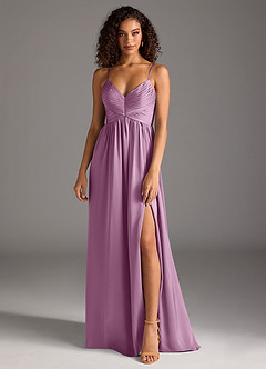 Azazie Alia Bridesmaid Dresses Wisteria A-Line Pleated Stretch Satin Dress image1