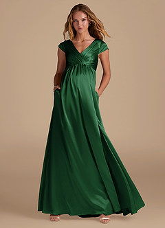 Azazie Allessia Maternity Bridesmaid Dresses A-Line Metallic Satin Floor-Length Dress image1