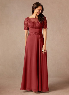 Azazie Raissa Mother of the Bride Dresses Rust A-Line Lace Chiffon Dress image7