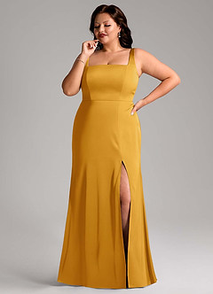 Azazie Frostine Bridesmaid Dresses Butterscotch A-Line Bow Stretch Satin Dress image8