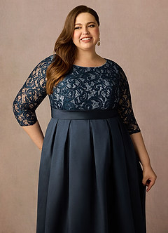 Azazie Delphi Kleider für die Brautmutter A-Linie Pailletten Spitze Kleid Dunkelmarine Taubenblau image6