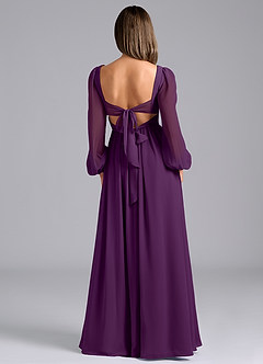 Azazie Zeya Bridesmaid Dresses Grape A-Line Long Sleeve Chiffon Dress image2