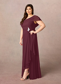 Azazie Mary Mother of the Bride Dresses Cabernet A-Line Side Slit Chiffon Dress image7