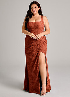 Azazie Mero Abiti da Damigella Abito Tubino in Burnout Floreale Plissettato Auburn image9