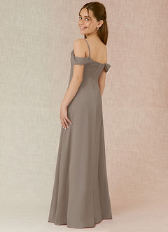 Azazie Kaitlynn Junior Taupe A-Line Off the Shoulder Chiffon Dress image5