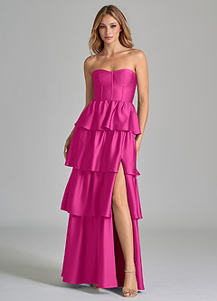 Azazie Faye Bridesmaid Dresses Fuchsia A-Line Ruched Stretch Satin Dress image4