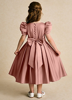 Azazie Miriam Flower Girl Dresses Cedar Rose Ball-Gown Pleated Matte Satin Dress image2