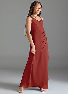Azazie Leo Junior Terracotta Mermaid Pleated Chiffon Dress image3