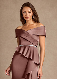 Azazie Dareia Mother of the Bride Dresses Espresso Mermaid Off the Shoulder Stretch Satin Dress image9