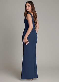 Azazie Hadley Robes de demoiselle d'honneur Robe Sirène en Mousseline de soie Plissée Bleu Marine Foncé image5