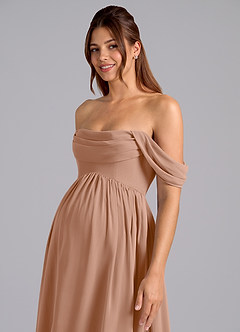 Azazie Saige Robes de demoiselle d'honneur de maternité Robe Trapèze Plissée Longueur ras du sol Mousseline de soie image6