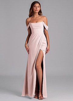 Azazie Johana Jurken voor bruidsmeisjes Converteerbaar Jurk van Chiffon met Zeemeermin Off the Shoulder Blozend Roze image1