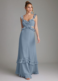 Azazie Malaya Bridesmaid Dresses Dusty Blue A-Line Corset Chiffon Dress image4