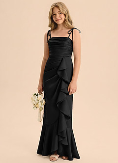 Azazie Ryan Junior Black Sheath Bow Stretch Satin Dress image4