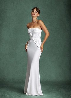 Azazie Araya Wedding Dresses Diamond White Sheath Strapless Jersey Satin Dress image2