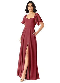 Azazie Chloe Bridesmaid Dresses Pomegranate A-Line Sweetheart Neckline Chiffon Dress image5