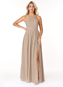 Azazie Elvira Bridesmaid Dresses Taupe A-Line Pleated Chiffon Dress image1