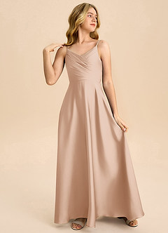 Azazie Bug Junior Robe Trapèze en Satin extensible Plissée Rose Perle image4