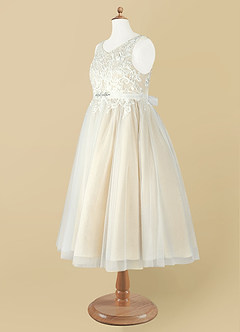 Azazie Minka Flower Girl Dresses Diamond White Champagne A-Line Lace Tulle Dress image10