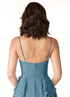 Azazie Peyton Brautjungfernkleider A-Linie Gestreift Chiffon Kleid Bermudablau image3