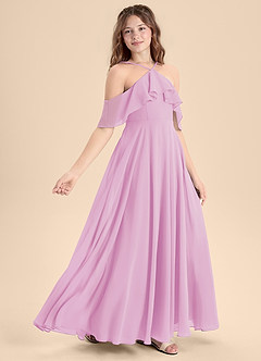 Azazie Tessabelle Junior Abito A-Line in Chiffon a Spalla Scoperta Rosa Confetto image3