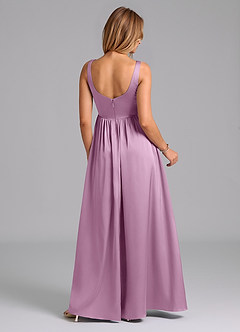Azazie Keyla Bridesmaid Dresses Wisteria A-Line Pleated Stretch Satin Dress image2