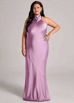 Azazie Velli Bridesmaid Dresses Wisteria Mermaid High Neck Stretch Satin Dress image6