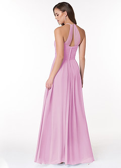 Azazie Ginger Bridesmaid Dresses Candy Pink A-Line Halter Pleated Chiffon Dress image4