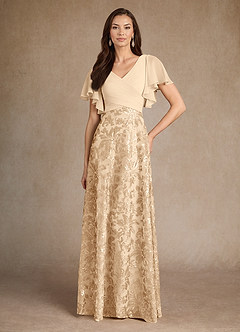 Azazie Fallon Mother of the Bride Dresses Champagne A-Line Pleated Lace Dress image3