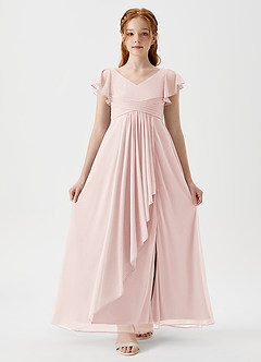Azazie Omari Junior Vestido de Pétalo De Rosa de Malla de Corte En A con Plisado image5