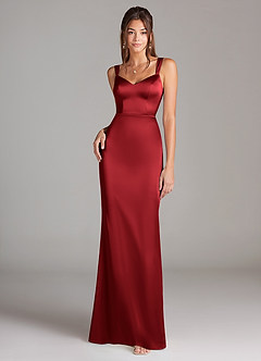 Azazie Denice Bridesmaid Dresses Scarlet Sheath Pleated Stretch Satin Dress image6