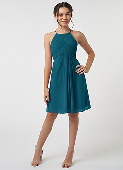 Azazie Ginny Junior Abito A-Line in Chiffon Plissettato Blu Inchiostro image1