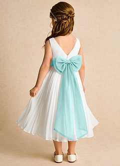 Azazie Margot Flower Girl Dresses Ivory Aqua A-Line Pleated Chiffon Dress image5