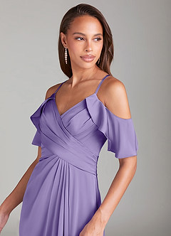 Azazie Dakota Bridesmaid Dresses Tahiti A-Line Off the Shoulder Stretch Satin Dress image5