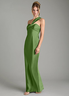 Azazie Margot Bridesmaid Dresses Basil Sheath One Shoulder Stretch Satin Dress image4