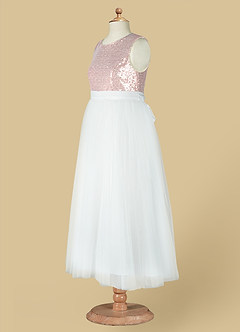 Azazie Anza Flower Girl Dresses A-Line Sequins Tulle Tea-Length Dress image7
