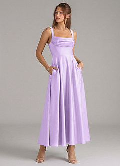 Azazie Shaude Bridesmaid Dresses Lilac A-Line Pleated Stretch Satin Dress image3