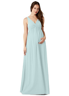 Azazie Yetta Brautjungfernkleider für Schwangere A-Linie V-Hals Versammelt Chiffon Bodenlänge Kleid image1