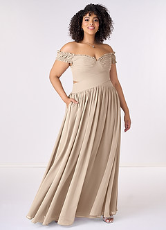 Barbie ♥ Azazie Bridesmaid Dresses Taupe A-Line Off the Shoulder Chiffon Convertible Dress image7