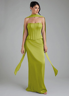 Azazie River Robes de demoiselle d'honneur Robe Fourreau Convertible en Satin extensible Corset Citronnelle image9