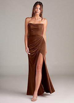 Azazie Leonis Robes de demoiselle d'honneur Robe Sirène en velours Sans bretelles Ombre image4