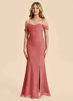 Azazie Nira Junior Vestido Rosa Antigua de Gasa de Corte Sirena con Drapeado image6