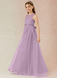 Azazie Georgette Junior Wisteria A-Line Lace Tulle Dress image3