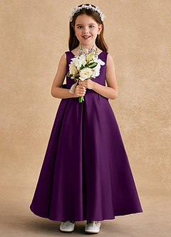 Azazie Honey Bear Blumenmädchenkleider A-Linie Plissee Matte Satin Kleid Traube image3