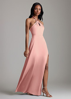 Azazie Tracie Bridesmaid Dresses Rosette A-Line Side Slit Stretch Satin Dress image3