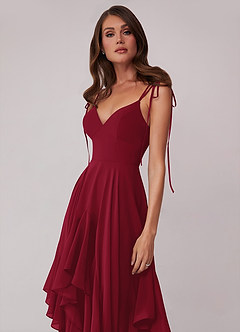Barbie ♥ Azazie Bridesmaid Dresses Burgundy A-Line Bow Chiffon Dress image5