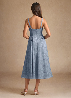 Azazie Lorain vestidos de madre de la novia Vestido de Azul Polvoriento de Devorado Floral de Corte En A con Plisado image8