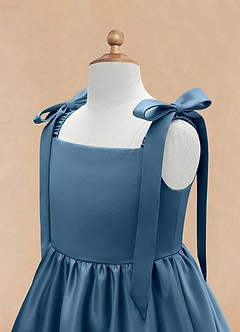 Azazie Chelsie Flower Girl Dresses Bermuda A-Line Bow Matte Satin Dress image8