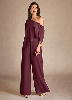Azazie Halima Abiti per la Madre della Sposa Abito Tuta Pantaloni in Chiffon Spacco Laterale Cabernet image2